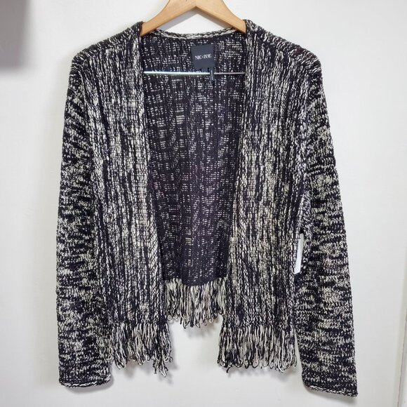 NIC + ZOE NWT Fringe Knit Jacket Blazer Toggle Closure White Black Women's Large - Picture 4 of 14